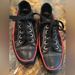 Donald J. Pliner Black Italian Leather + Fabric Sneaker